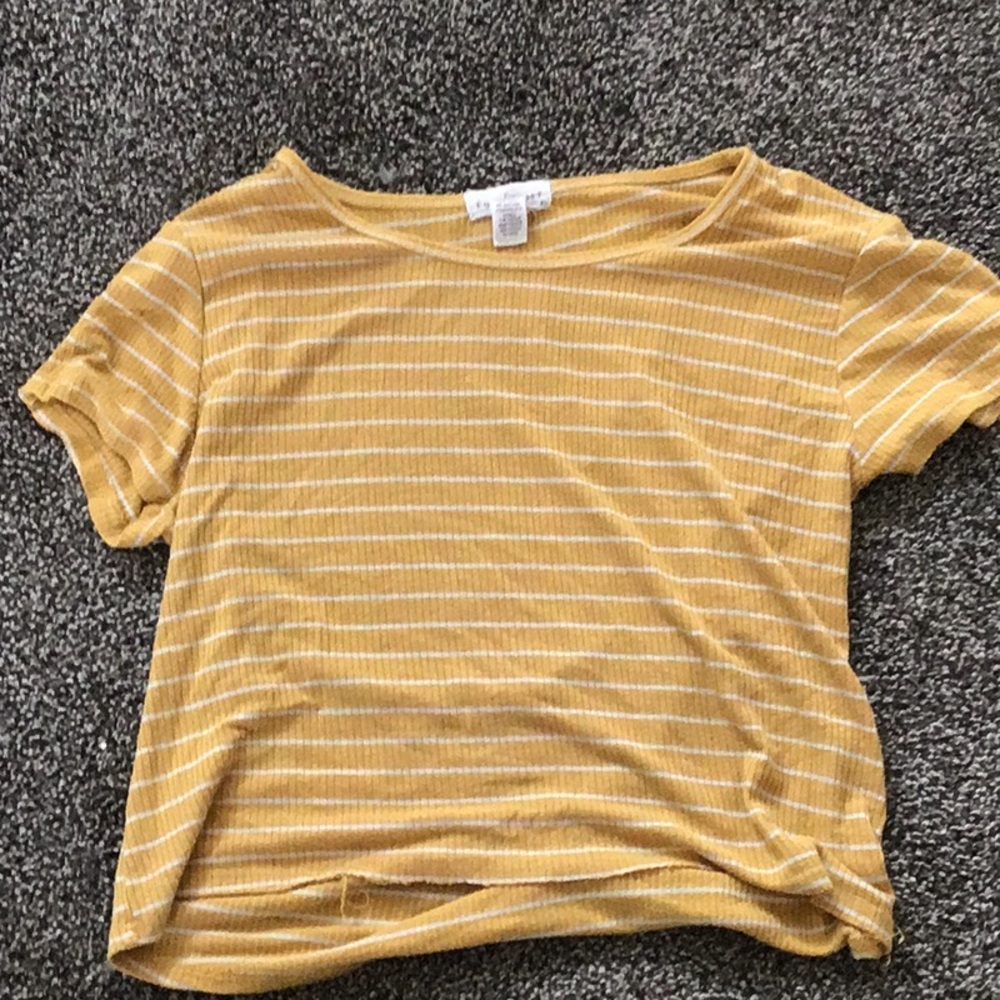 Full tint yellow striped self cut crop top
